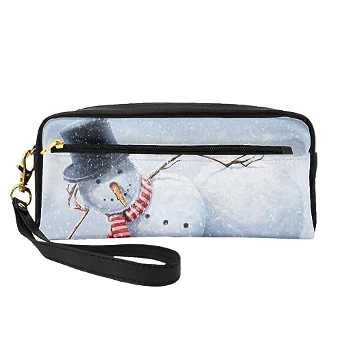 Reise-Make-up-Tasche mit blauen Streifen und Zitrone, Leder, tragbar, Kosmetiktasche, Kulturbeutel für Damen und Mädchen, Lustiger Schneemann für Weihnachten, Einheitsgröße von MKNAZ