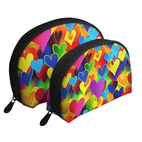 Reise-Make-up-Tasche mit buntem Regenbogen-Herzdruck, 2 Stück, tragbare Kosmetiktasche, Kulturbeutel für Damen und Mädchen, weiß, Einheitsgröße, Kosmetiktasche Reise-Make-up-Tasche mit buntem Regenbogen-Herzdruck, 2 Stück, tragbare Kosmetiktasche, Kulturbeutel für Damen und Mädchen, weiß, Einheitsgröße, Kosmetiktasche von MKNAZ
