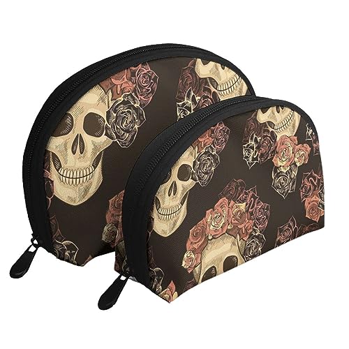 Reise-Make-up-Tasche mit grünen Tieren, 2 Stück, tragbare Kosmetiktasche, Kulturbeutel für Damen und Mädchen, Rose Skull, Einheitsgröße von MKNAZ