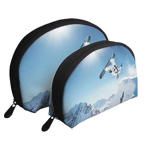 Reise-Make-up-Tasche mit grünen Tieren, 2 Stück, tragbare Kosmetiktasche, Kulturbeutel für Damen und Mädchen, Snowboarden, Einheitsgröße von MKNAZ