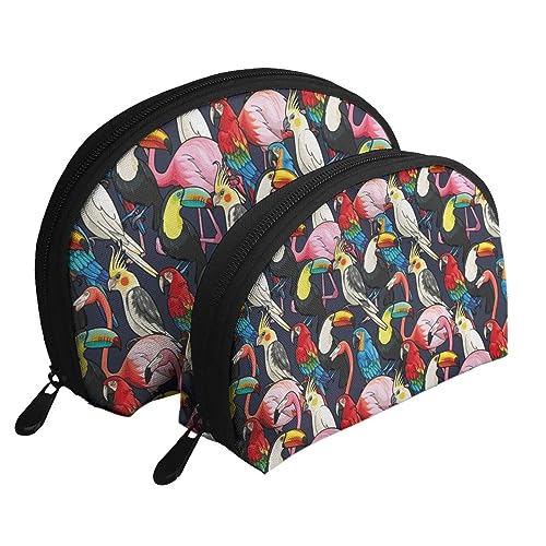 Reise-Make-up-Tasche mit grünen Tieren, 2 Stück, tragbare Kosmetiktasche, Kulturbeutel für Damen und Mädchen, Tropischer wilder Flamingo, Einheitsgröße von MKNAZ