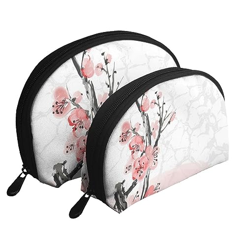 Reise-Make-up-Tasche mit rosa Kirschblüten, 2 Stück, tragbare Kosmetiktasche, Kulturbeutel für Damen und Mädchen, Rosa Kirschblüten, Einheitsgröße von MKNAZ