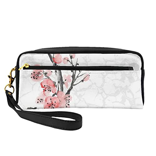 Reise-Make-up-Tasche mit rosa Kirschblüten, Leder, tragbar, Kosmetiktasche, Kulturbeutel für Damen und Mädchen, Rosa Kirschblüten, Einheitsgröße von MKNAZ