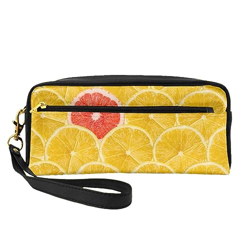 Reise-Make-up-Tasche mit rosa Rosen, Leder, tragbar, Kosmetiktasche, Kulturbeutel für Damen und Mädchen, Sommer Zitrone, Einheitsgröße von MKNAZ