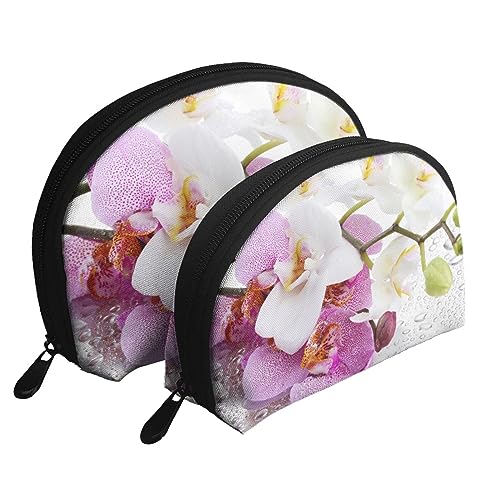 Reise-Make-up-Tasche mit rosa Schafen, tragbar, Kosmetiktasche, Kulturbeutel für Damen und Mädchen, 2 Stück, Rosa und Blume, Einheitsgröße von MKNAZ