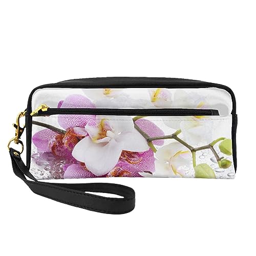 Reise-Make-up-Tasche mit rosafarbenem Schaf, Leder, tragbar, Kosmetiktasche, Kulturbeutel für Damen und Mädchen, Rosa und Blume, Einheitsgröße von MKNAZ