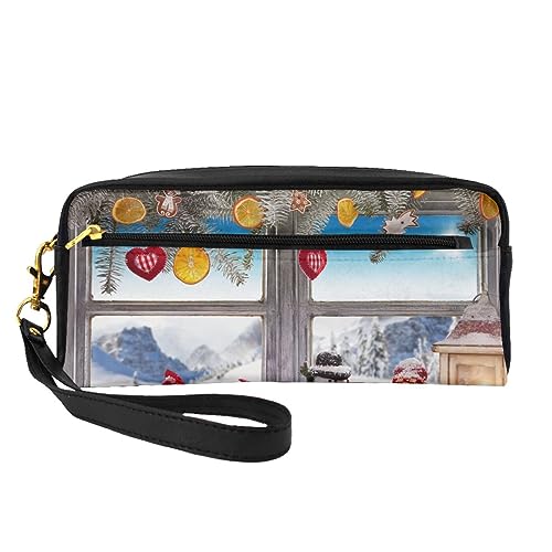 Reise-Make-up-Tasche mit weihnachtlichem Schneemann, Leder, tragbar, Kosmetiktasche, Kulturbeutel für Damen und Mädchen, Weihnachts-Schneemann, Einheitsgröße von MKNAZ