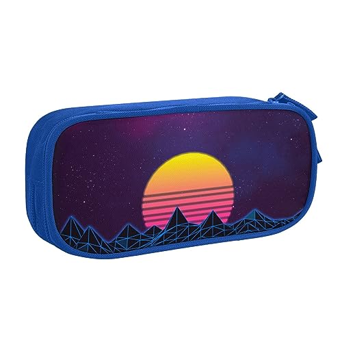 Retrowave Pictures Federmäppchen für Mädchen Jungen, großes Fassungsvermögen, doppellagig, Stifteetui & Make-up-Tasche für Studenten, Künstler, Schule, Büro, College, blau, Einheitsgröße, Schulranzen von MKNAZ