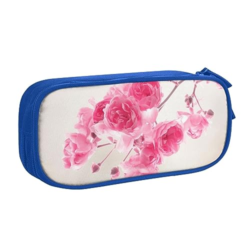 Rosa Blumen Federmäppchen für Mädchen Jungen, großes Fassungsvermögen, doppellagiges Stifteetui & Make-up-Tasche für Studenten, Künstler, Schule, Büro, College, blau, Einheitsgröße, Schulranzen von MKNAZ