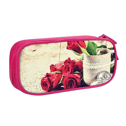 Rote Rose Blumen Federmäppchen für Mädchen Jungen, großes Fassungsvermögen, doppellagiges Stifteetui & Make-up-Tasche für Studenten, Künstler, Schule, Büro, College, rose, Einheitsgröße, Schulranzen von MKNAZ