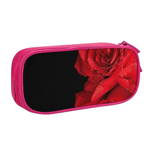 Rote Rose Federmäppchen für Mädchen Jungen, großes Fassungsvermögen, doppellagiges Stifteetui & Make-up-Tasche für Studenten, Künstler, Schule, Büro, College, rose, Einheitsgröße, Schulranzen von MKNAZ