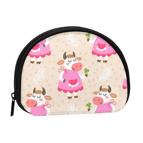 Rotes Auto vor dem Eiffelturm Kleine Münzgeldbörse Mini Brieftasche Beutel Kleingeldbörse Münzfach für den täglichen Gebrauch und Geschenke, Hübsche rosa Cartoon-Kuh, Einheitsgröße, Dry Bag von MKNAZ