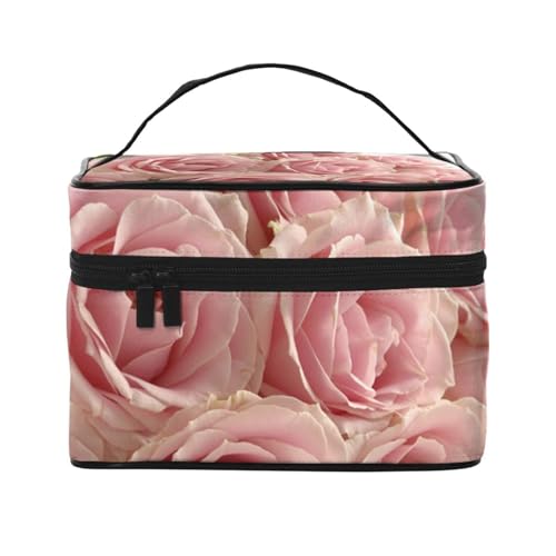 Schminktasche für Reisen, tragbar, für Damen und Mädchen, stilvoll und geräumig, Rosa Rosen, Einheitsgröße von MKNAZ