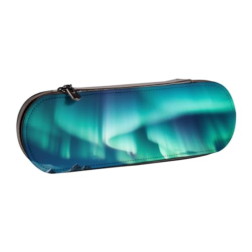 Schönes Federmäppchen mit Nordlichtern, bedrucktes Hartschalenleder-Federmäppchen für Mädchen und Jungen, niedliches Federmäppchen, Make-up-Tasche für Reisen, Schule, Büro, Universität, Schwarz , von MKNAZ