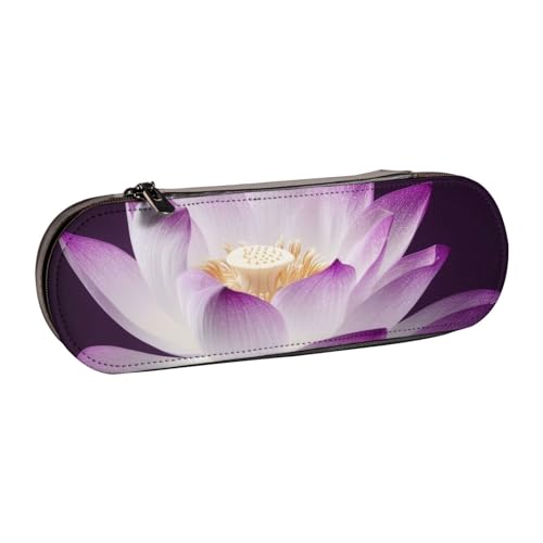 Schönes Hartschalenetui aus Leder mit Lotusblüte für Mädchen und Jungen, niedliches Federmäppchen für Stifte, Make-up-Tasche für Reisen, Schule, Büro, Universität, Schwarz , Einheitsgröße, Schulranzen von MKNAZ