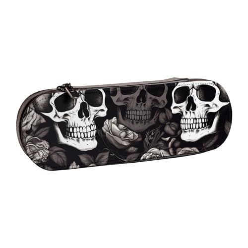 Schwarzes Federmäppchen aus Leder mit Totenkopf-Motiv, für Mädchen und Jungen, niedliches Federmäppchen, Make-up-Tasche für Reisen, Schule, Büro, Universität, Schwarz , Einheitsgröße, Schulranzen von MKNAZ