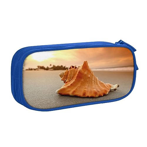 Shell Beach Sunset Federmäppchen für Mädchen Jungen, großes Fassungsvermögen, doppellagiges Stifteetui & Make-up-Tasche für Studenten, Künstler, Schule, Büro, College, blau, Einheitsgröße, Schulranzen von MKNAZ