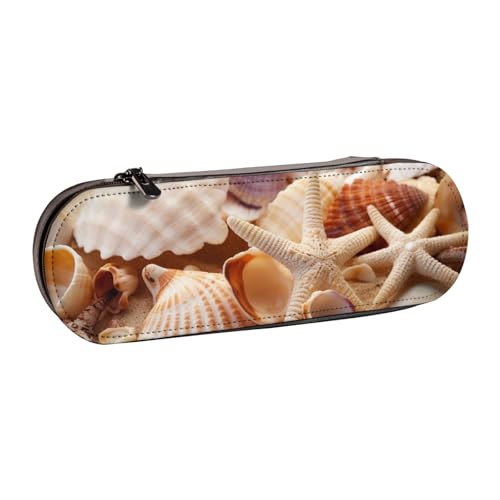 Shells on The Beach Bedrucktes Hartschalen-Federmäppchen aus Leder für Mädchen und Jungen, niedliches Federmäppchen für Stifte, Make-up-Tasche für Reisen, Schule, Büro, Uni, Schwarz , Einheitsgröße, von MKNAZ