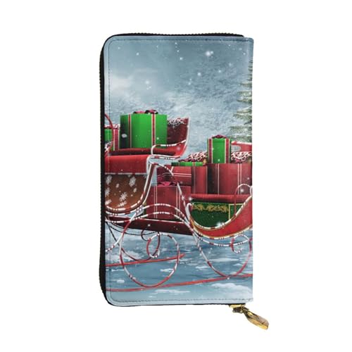 Snow Sleigh Xmas Tree Printed Leather Long Wallet with 12 Card Slots Zipper Wallet for Men and Women, Schnee Schlitten Weihnachtsbaum, Einheitsgröße von MKNAZ