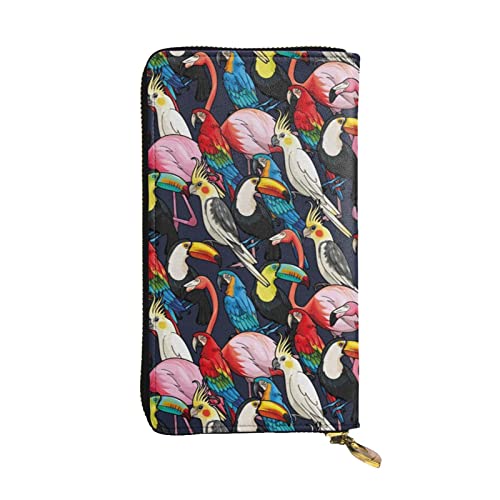 Snow Sleigh Xmas Tree Printed Leather Long Wallet with 12 Card Slots Zipper Wallet for Men and Women, Tropischer wilder Flamingo, Einheitsgröße von MKNAZ