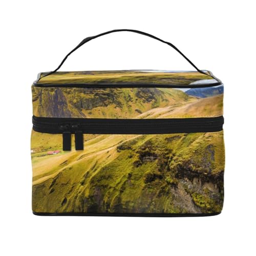 Spa Village of Floral Wasser Bad Salz Kerzen Reise Make-up Tasche, tragbare Kosmetiktasche für Frauen Mädchen – stilvoll und geräumig, Bergwasserfall, Einheitsgröße von MKNAZ