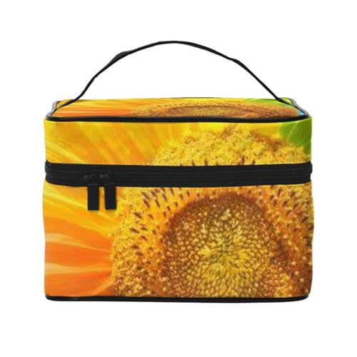 Spa Village of Floral Wasser Bad Salz Kerzen Reise Make-up Tasche, tragbare Kosmetiktasche für Frauen Mädchen – stilvoll und geräumig, Mehrfarbige Sonnenblume, Einheitsgröße von MKNAZ