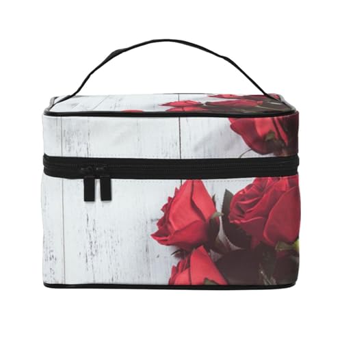 Spa Village of Floral Wasser Bad Salz Kerzen Reise Make-up Tasche, tragbare Kosmetiktasche für Frauen Mädchen – stilvoll und geräumig, Rosenblüte, Einheitsgröße von MKNAZ