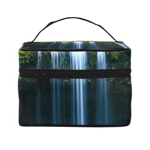 Spa Village of Floral Wasser Bad Salz Kerzen Reise Make-up Tasche, tragbare Kosmetiktasche für Frauen Mädchen – stilvoll und geräumig, Wasserfall-Malerei, Einheitsgröße von MKNAZ