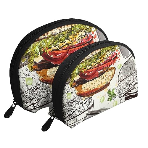 Spa Village of Floral Wasser Bad Salz Kerzen Reise Make-up Tasche 2 Pack Tragbare Kosmetik Organizer Tasche Kulturbeutel für Frauen Mädchen, Funny Food Hamburger und Tassen, Einheitsgröße von MKNAZ