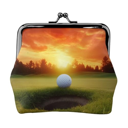 Sport-Münzgeldbörse für Damen und Mädchen, Motiv: Golfball, Sonnenuntergang, Baumdruck, Mini-Geldbörse mit Kussverschluss, niedliches Leder, Schwarz , Einheitsgröße, Münztasche von MKNAZ