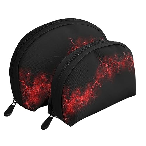 Süßer Papageien-Reise-Make-up-Tasche, 2 Stück, tragbare Kosmetiktasche, Kulturbeutel für Damen und Mädchen, Explosion Burst Rot Schwarz, Einheitsgröße von MKNAZ