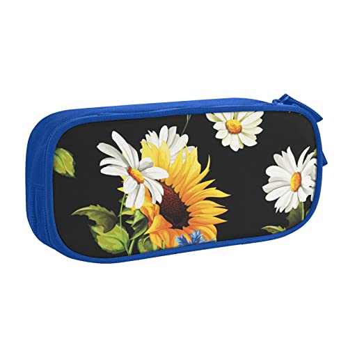 Sunflowers Kamille Federmäppchen für Mädchen Jungen, großes Fassungsvermögen, doppellagiges Stifteetui & Make-up-Tasche für Studenten, Künstler, Schule, Büro, College, blau, Einheitsgröße, Schulranzen von MKNAZ