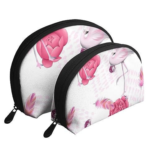 Sunset Dolphins Reise-Make-up-Tasche, 2 Stück, tragbare Kosmetiktasche, Kulturbeutel für Damen und Mädchen, Pink Flamingos, Einheitsgröße von MKNAZ