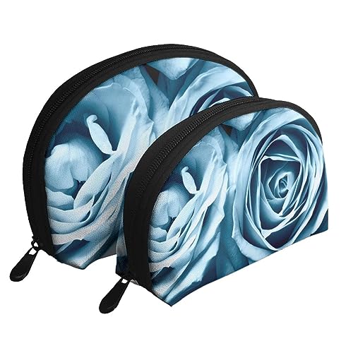 Sunset Dolphins Reise-Make-up-Tasche, 2 Stück, tragbare Kosmetiktasche, Kulturbeutel für Damen und Mädchen, blau/rosa, Einheitsgröße von MKNAZ