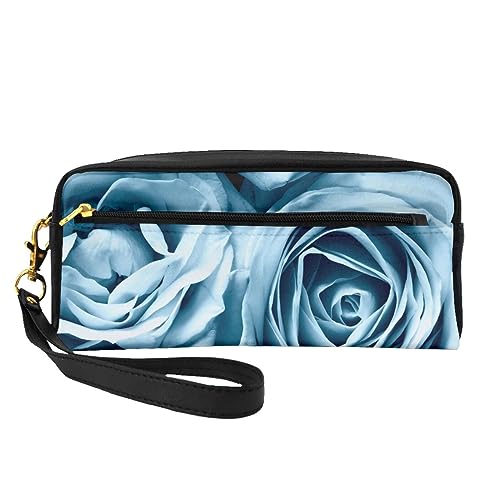 Sunset Dolphins Reise-Make-up-Tasche, Federmäppchen, Leder, tragbar, Kosmetiktasche, Kulturbeutel für Damen und Mädchen, blau/rosa, Einheitsgröße von MKNAZ