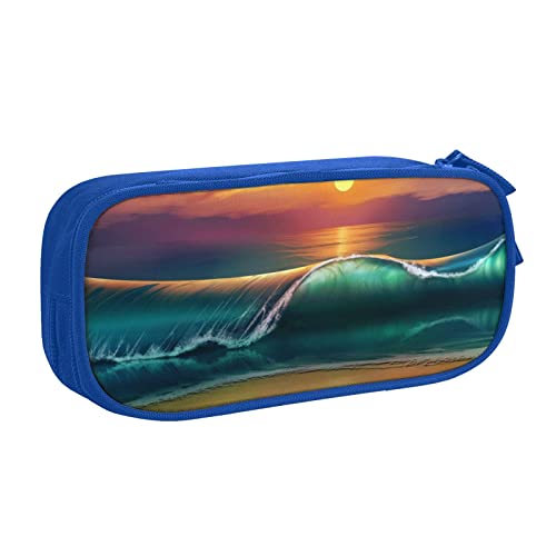 Sunset Seaside Federmäppchen für Mädchen Jungen, großes Fassungsvermögen, doppellagiges Stifteetui & Make-up-Tasche für Studenten, Künstler, Schule, Büro, College, blau, Einheitsgröße, Schulranzen von MKNAZ