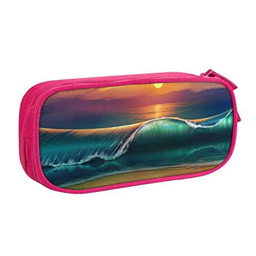 Sunset Seaside Federmäppchen für Mädchen Jungen, großes Fassungsvermögen, doppellagiges Stifteetui & Make-up-Tasche für Studenten, Künstler, Schule, Büro, College, rose, Einheitsgröße, Schulranzen von MKNAZ