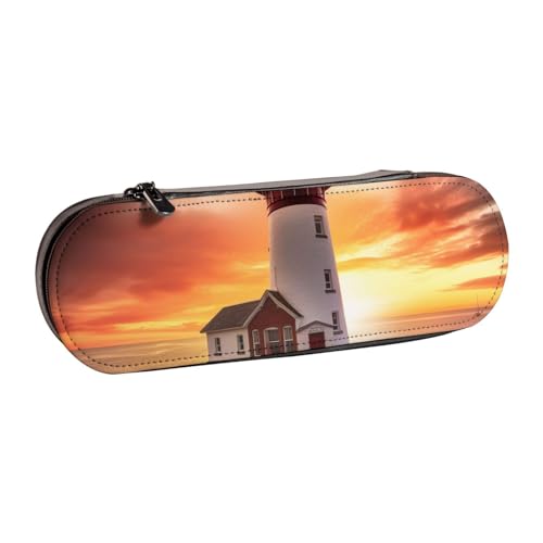 Sunset bedrucktes Hartschalen-Federmäppchen aus Leder für Mädchen und Jungen, niedliches Federmäppchen, Make-up-Tasche für Reisen, Schule, Büro, Uni, Schwarz , Einheitsgröße, Schulranzen von MKNAZ