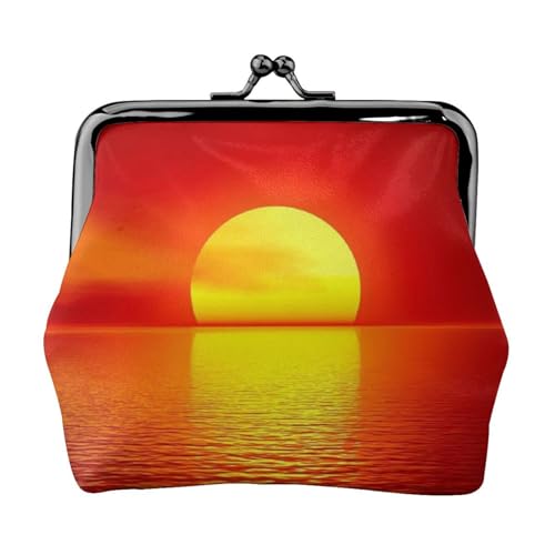 Tropical Sunset Kleine Münzbörse – Mini-Geldbörse mit Kussverschluss – stilvolle Mini-Geldbörse aus Leder, Rot Sonnenaufgang, Einheitsgröße, Münzbeutel von MKNAZ