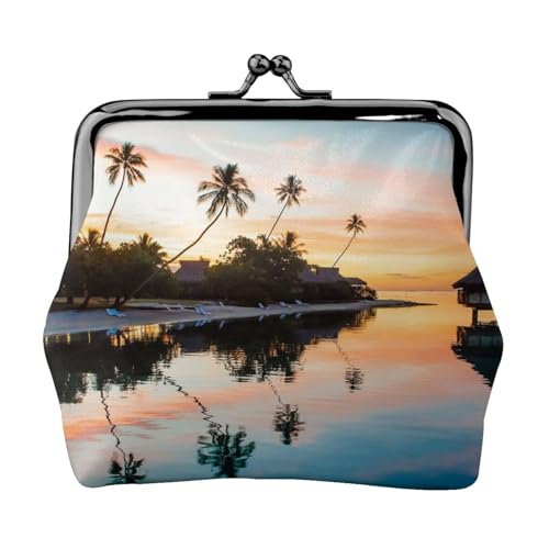 Tropical Sunset Kleine Münzbörse – Mini-Geldbörse mit Kussverschluss – stilvolle Mini-Geldbörse aus Leder, Tropical Sunset, Einheitsgröße, Münzbeutel von MKNAZ