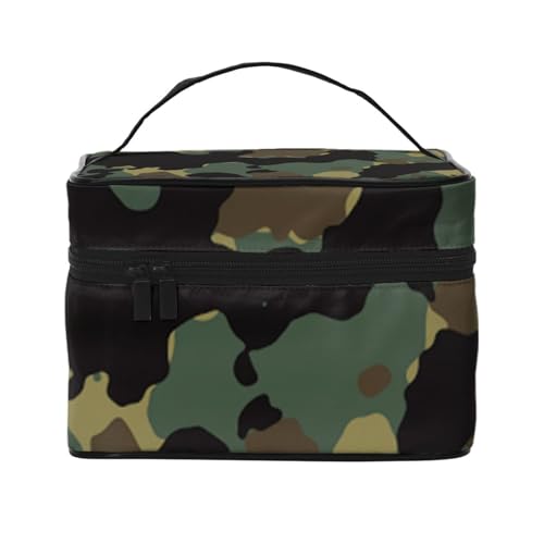 Tropische Palmblatt-Reise-Make-up-Tasche, tragbare Kosmetiktasche für Frauen und Mädchen – stilvoll und geräumig, Camouflage-Muster, Einheitsgröße von MKNAZ