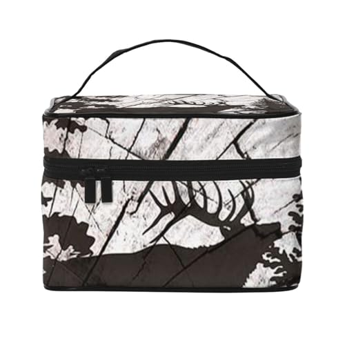 Tropische Palmblatt-Reise-Make-up-Tasche, tragbare Kosmetiktasche für Frauen und Mädchen – stilvoll und geräumig, Wild Elk Black Stripe, Einheitsgröße von MKNAZ