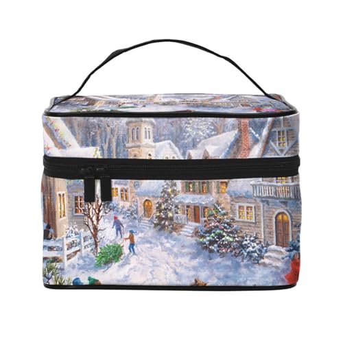 Weihnachten Schneemann Reise Make-up Tasche, tragbare Kosmetiktasche für Frauen Mädchen - stilvoll und geräumig, Frohe Weihnachten1, Einheitsgröße von MKNAZ