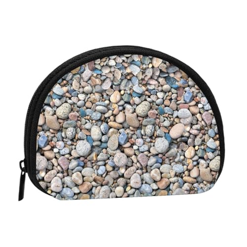 Weiße blaue Gänseblümchen-kleine Münzbörse Mini-Geldbörse Beutel Kleingeldbörse Münzfach für den täglichen Gebrauch und Geschenke, Strand Steine Muster, Einheitsgröße, Dry Bag von MKNAZ