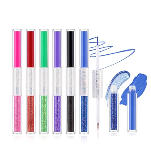 Eyeliner Bunt, MKNZOME 12 Farben Glitzer Eyeliner Flüssig Wasserfest Make Up Set Langlebiger Eyeliner Multifunktionale für Cosplay, Täglichen Gebrauch, Halloween, Weihnachten Party Make-up von MKNZOME