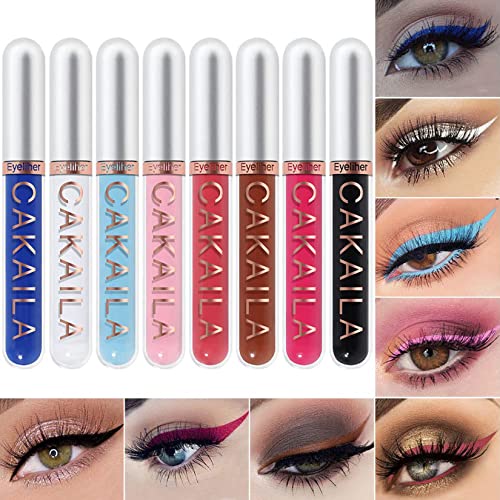 Eyeliner Bunt, MKNZOME 8 Farben Glitzer Eyeliner Flüssig Wasserfest Make Up Set Langlebiger Eyeliner Multifunktionale für Cosplay, Täglichen Gebrauch, Halloween, Weihnachten Party Make-up von MKNZOME