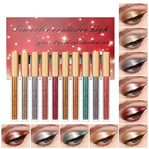 Flüssiger Lidschatten, MKNZOME 10 Farben Schminke Glitzer Lidschatten Liquid Eyeshadow Langlebiges Wasserdichtes Augen Make-up für Geburtstag Weihnachten Halloween Party oder Täglich von MKNZOME