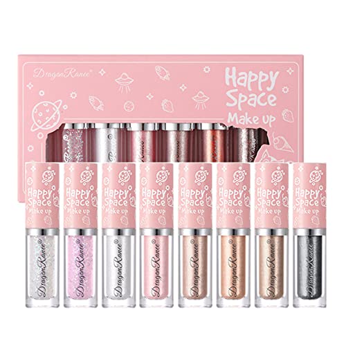 Flüssiger Lidschatten, MKNZOME 8 Farben Schminke Glitzer Lidschatten Liquid Eyeshadow Langlebiges Wasserdichtes Augen Make-up für Geburtstag Weihnachten Halloween Party oder Täglich von MKNZOME