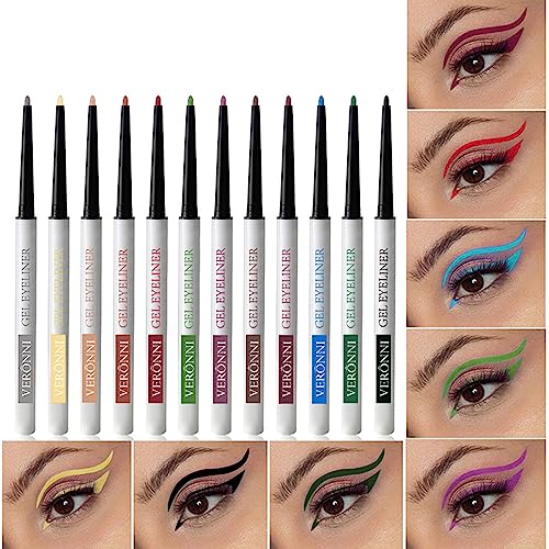 Liquid Eyeliner Bunt, MKNZOME 12 Farben Eyeliner Flüssig Wasserfest Eyeliner Stift Langlebiger Eyeliner Augen Make-up Geschenkset für Cosplay, Täglichen Gebrauch, Halloween, Weihnachten Party von MKNZOME