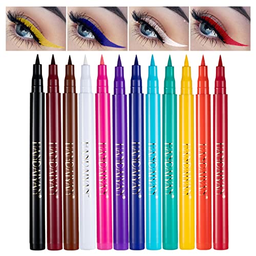 Liquid Eyeliner Bunt, MKNZOME 12 Farben Eyeliner Flüssig Wasserfest Eyeliner Stift Langlebiger Eyeliner Augen Make-up Geschenkset für Cosplay, Täglichen Gebrauch, Halloween, Weihnachten Party von MKNZOME